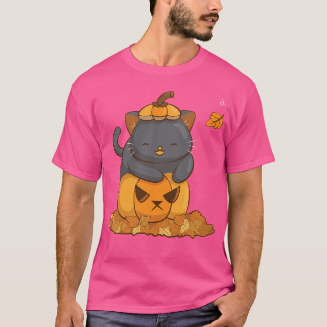T-shirt Halloween Chat noir sur la saison d'automne Citrou (Devant)