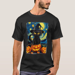 T-shirt Halloween Chat Noir VAN GOGH Mère de la Nuit Étoil