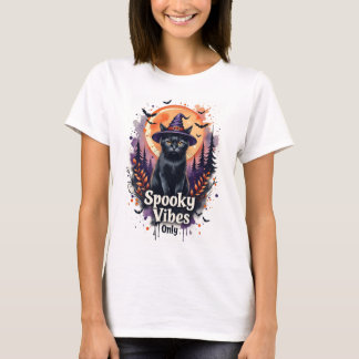 T-shirt Halloween Chat Noir Vibes Sombres pour Fem