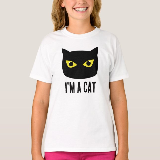 T-shirt Halloween chat noir yeux jaunes Je suis un chat (Devant)
