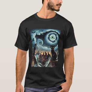 T-shirt Halloween Chat Van Gogh Starry Night Citrouilles C