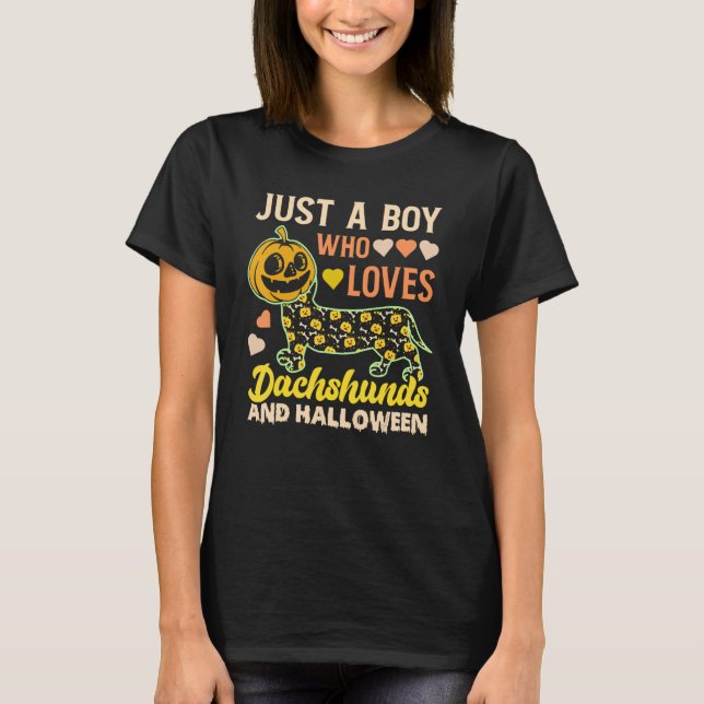 T-shirt halloween Chien juste un garçon qui aime Dachshund (Devant)