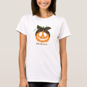 T-shirt Halloween Citrouille de léopard orange et Brown