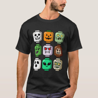 T-shirt Halloween Citrouille en tête de brique de construc