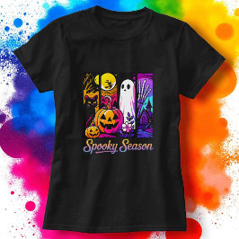 T-shirt Halloween Citrouille Ghost Pop Art Retro Noir