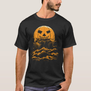 T-shirt Halloween Citrouille Ocean Waves Scary Costume Par
