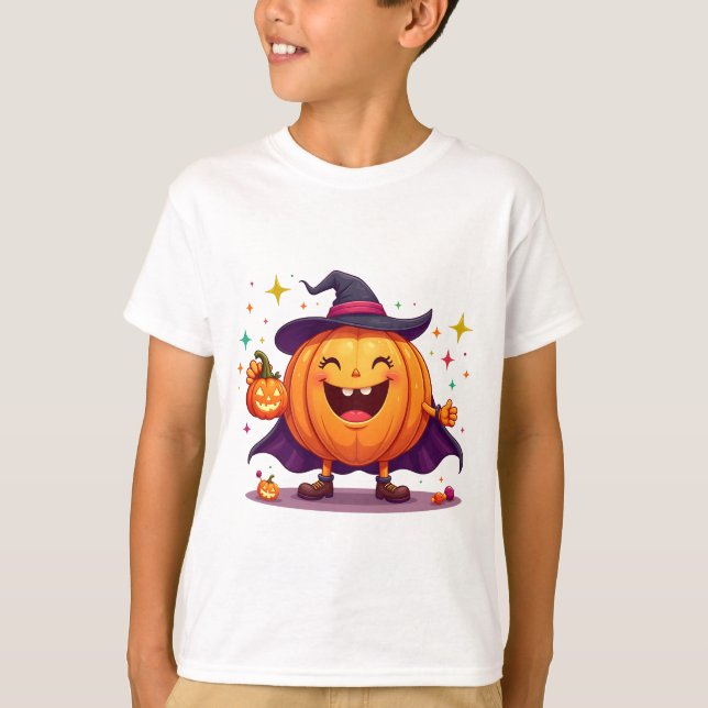 T-shirt Halloween citrouille sorcière mignon   (Devant)