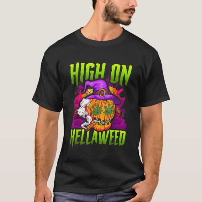 T-shirt Halloween Citrouille Stoner Weed Joint Smoking TSh (Devant)