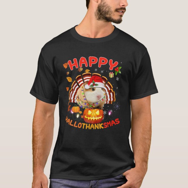 T-shirt Halloween Cochon de Guinée Joyeux Noël Joyeux Hall (Devant)