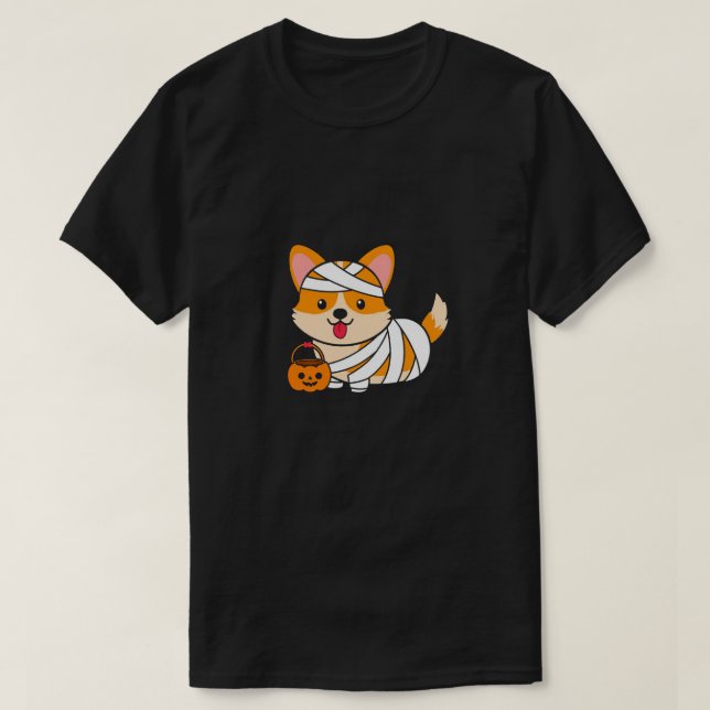 T-shirt Halloween Corgi Mummy (Design devant)