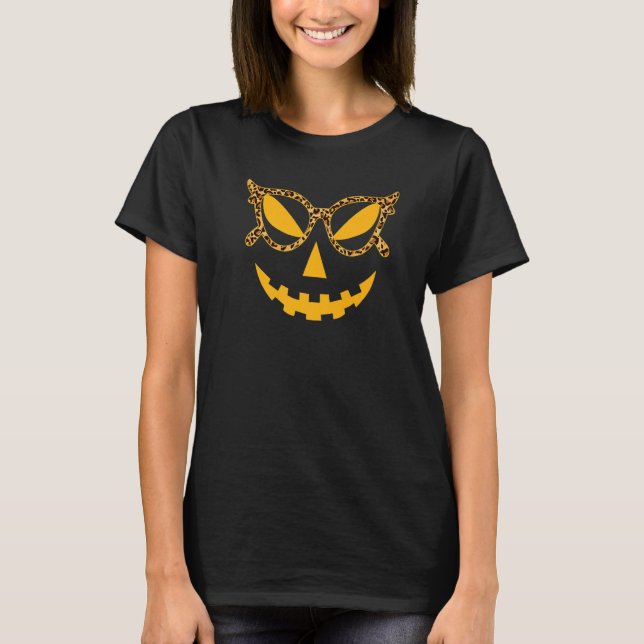 T-shirt Halloween Costume Carved Pumpkin Leopard Face Glas (Devant)