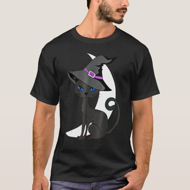 T-shirt Halloween Costume Chat Noir Sorcière Casquette & L (Devant)