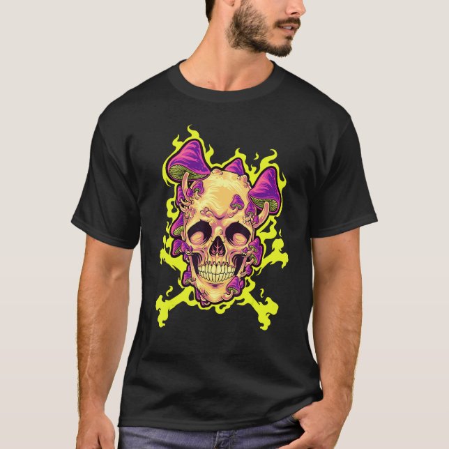 T-shirt Halloween Crâne Champignons Gothique Esotérique Oc (Devant)