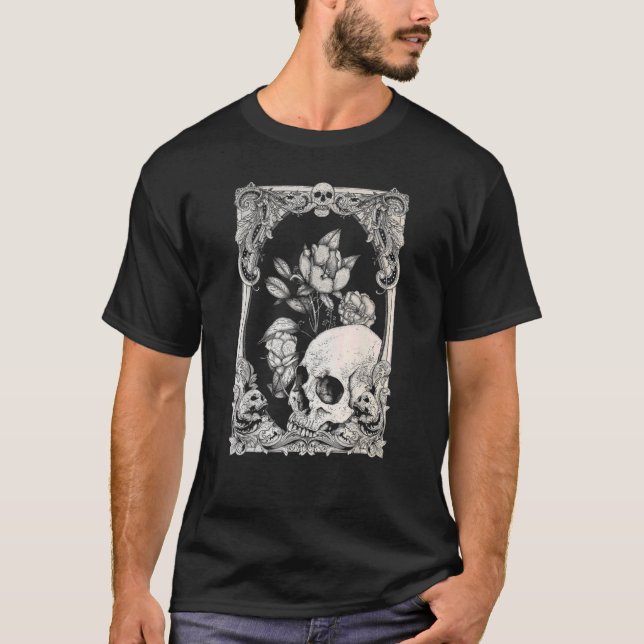 T-shirt Halloween Crâne Pastel Goth Fleur gothique Floral  (Devant)