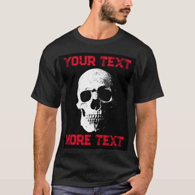 T-shirt Halloween Crâne Personnalisé Texte Mens Noir moder (Devant)