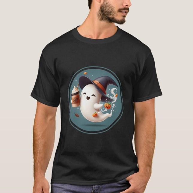 T-shirt Halloween Cute Ghost Ice Coffee ⁠ (Devant)