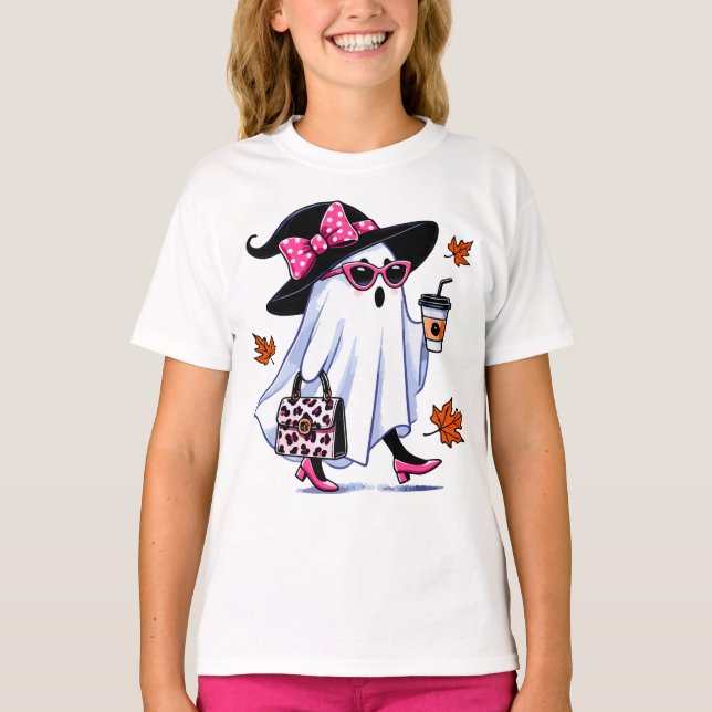 T-shirt Halloween Cute Stylish sorcière Ghost Coffee Cup (Devant)