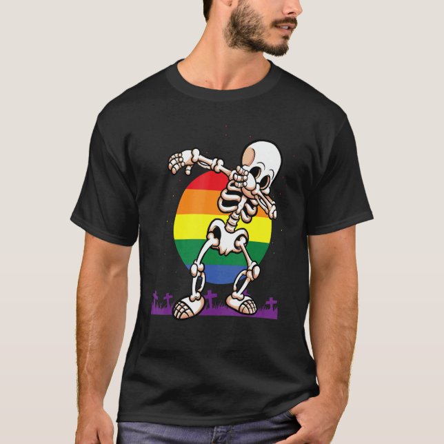 T-shirt Halloween Dabbing Skeleton Lgbt Gay pride Hallowee (Devant)