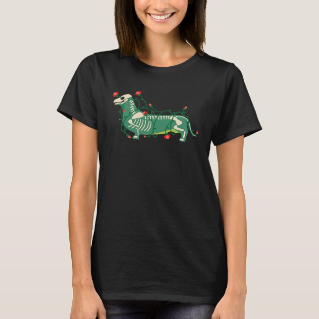 T-shirt Halloween Dachshund Skeleton (Devant)