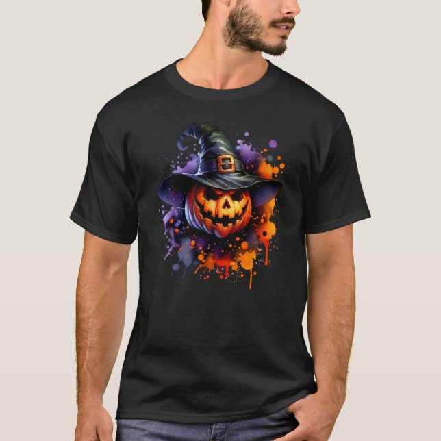 T-shirt halloween day - citrouille drôle sorcière (Devant)