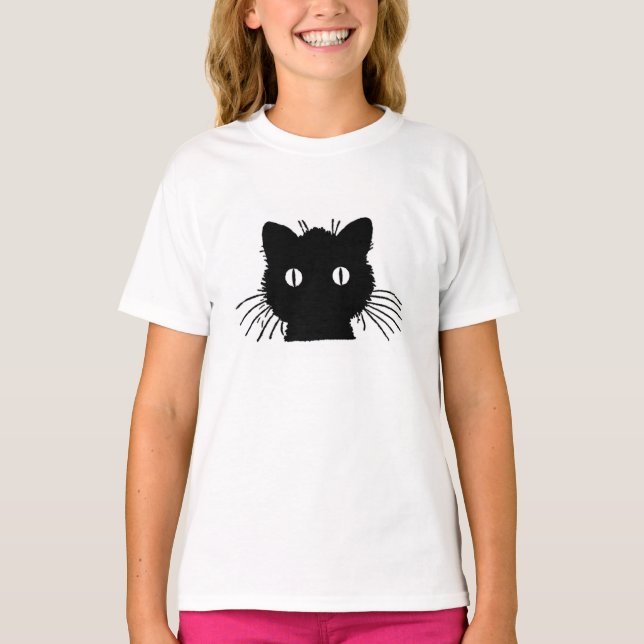 T-shirt Halloween de chat noir (Devant)
