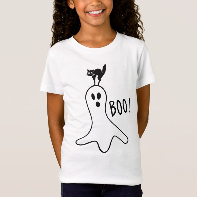 T-Shirt Halloween de chat noir de fantôme de Boo (Devant)
