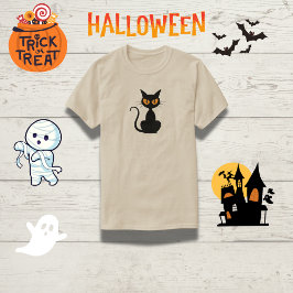 T-shirt Halloween de chat noir orangé