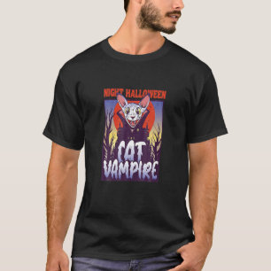 T-shirt Halloween de nuit Chat Vampire Boire sang Vampire