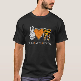 T-shirt Halloween Dentist Peace Love Dental Leopard Dental