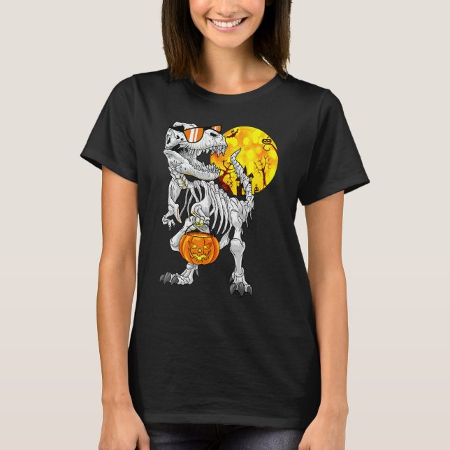 T-shirt Halloween Dinosaur Rex Skeleton Scary Boys Kids Te (Devant)