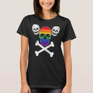 T-shirt Halloween du crâne LGBTQ et des os croisés