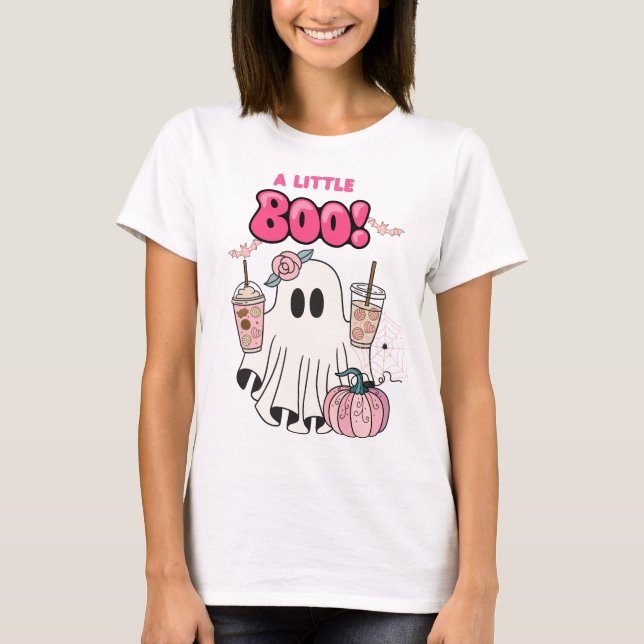T-shirt Halloween du petit fantôme rose de Boo (Devant)