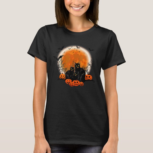 T-shirt Halloween Éffrayant Chat noir Maman Citrouille Fan (Devant)