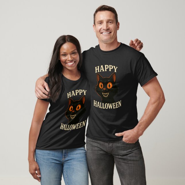 T-shirt Halloween éffrayant en chat noir (Unisexe)