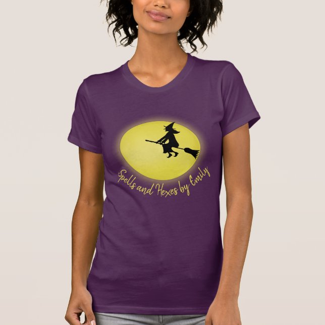 T-shirt Halloween Éffrayant Scary sorcier Broomstick Lune (Devant)