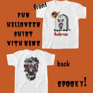 T-shirt Halloween effrayant Tombstone, chauve-souris, crân