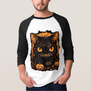 T-shirt Halloween Envoûtant : Chat Noir Parmi les Citrouil