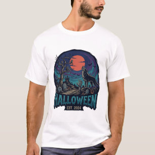 T-shirt Halloween Est Howling Wolf Red Moon Zombie Hand_1