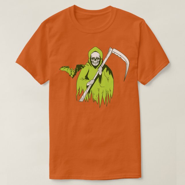 T-shirt Halloween fantôme crâne effrayant avec chauve-sour (Design devant)
