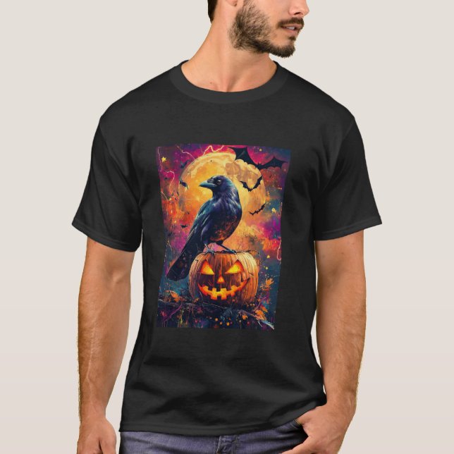 T-shirt Halloween Filles Design Boys Crow Citrouille Kids  (Devant)