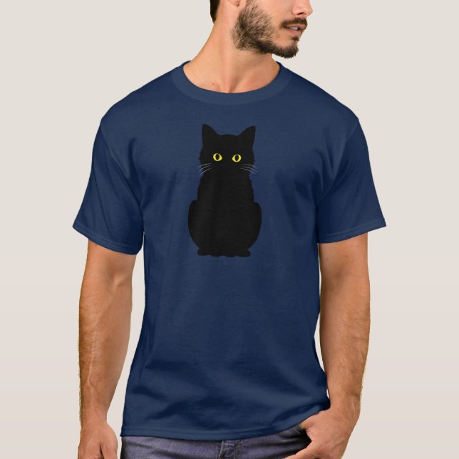 T-shirt Halloween Fluffy Jaune Chat Noir Jaune (Devant)