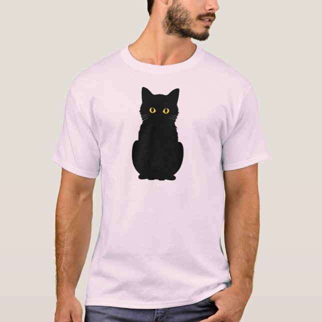 T-shirt Halloween Fluffy Jaune Chat Noir Jaune (Devant)