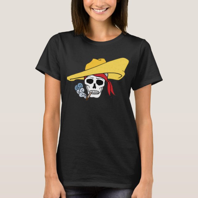 T-shirt Halloween fumer le crâne avec un dessin de Bandana (Devant)