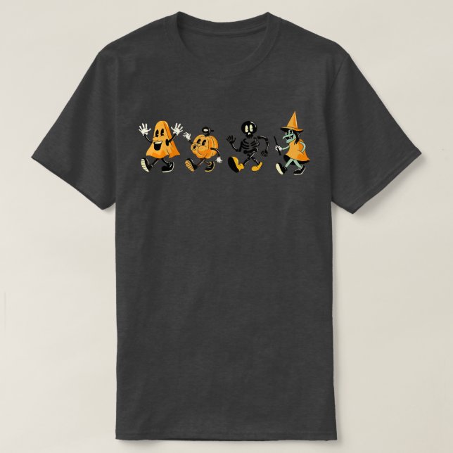 T-shirt Halloween Funny Dancing Ghosts Citrouille Skeleton (Design devant)