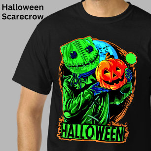 T-shirt Halloween Funny Green Scary Sack Homme Citrouille 