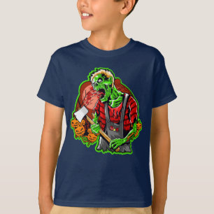 T-shirt Halloween Funny Green Zombie Ax sur