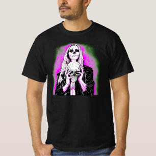 T-shirt Halloween Funny rose vert effrayant Lady Crâne noi