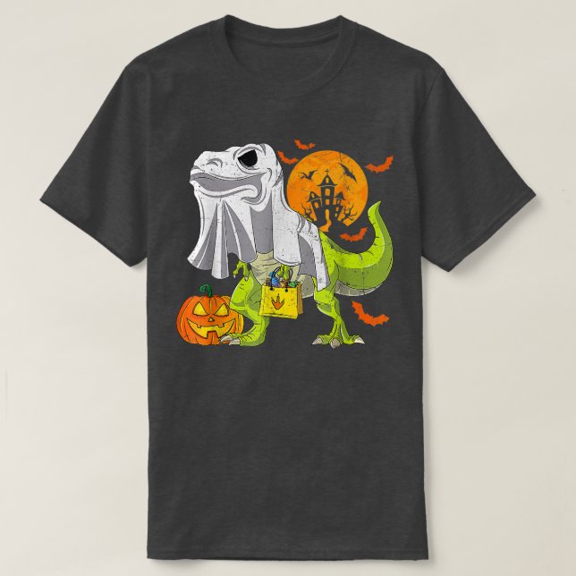 T-shirt Halloween Funny Skeleton Riding Mummy Dinosaur (Design devant)