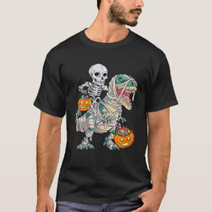 T-shirt Halloween Funny Skeleton Riding Mummy Dinosaur T R