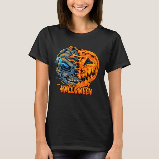 T-shirt Halloween Fusionné Citrouille effrayant Puissant (Devant)